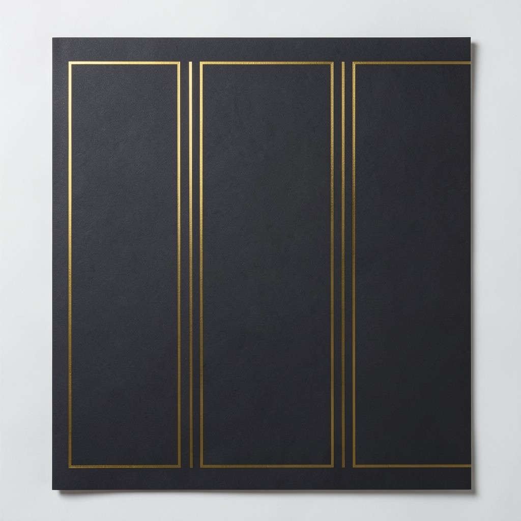Executive summary panel layout on deep charcoal paper stock